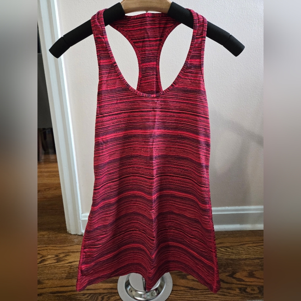 Lululemon - Red and Black Striped Racerback Tank Top, Size 6/8